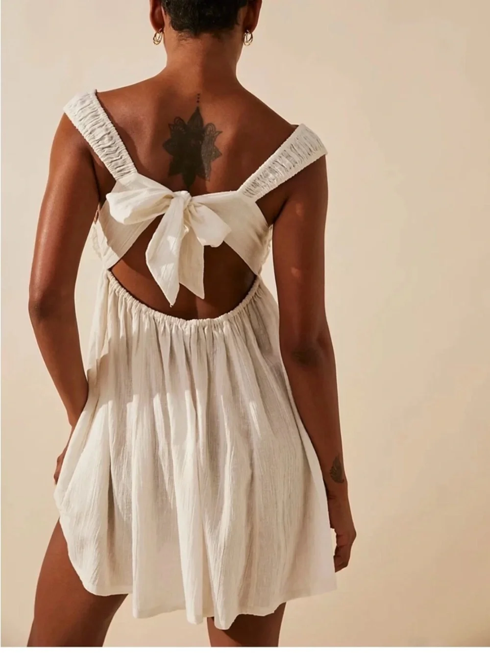 FREE PEOPLE Women’s Blissful Breeze Flowy Boho Milkmaid Dress Size Large L White - Picture 3 of 5